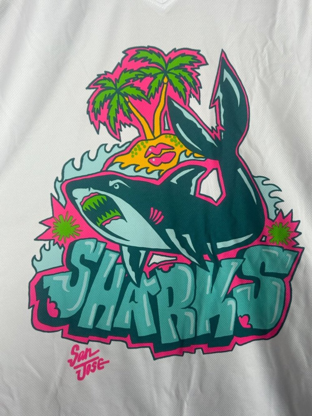 San Jose Sharks Graffiti Shark Girl Mobb Hockey Jersey SGA XL Kaiser White - Picture 2 of 8